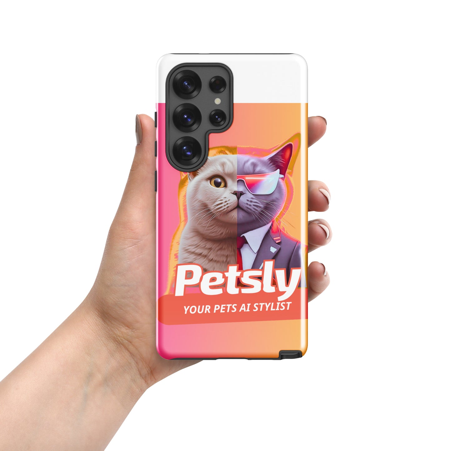 Tough custom pet portrait case for Samsung Galaxy S25 Ultra, glossy, front view