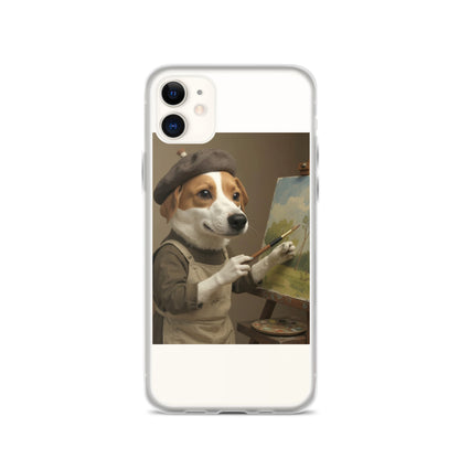 Clear custom pet portrait case on iPhone 11, front view