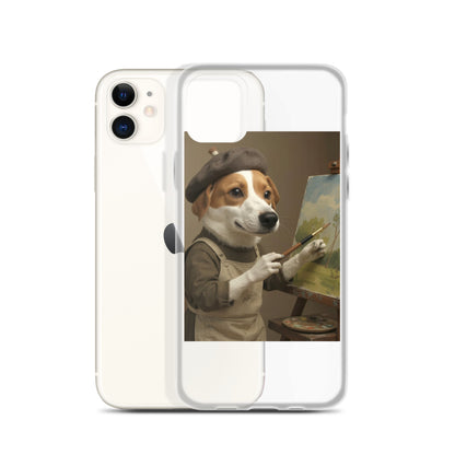 Clear custom pet portrait case beside iPhone 11