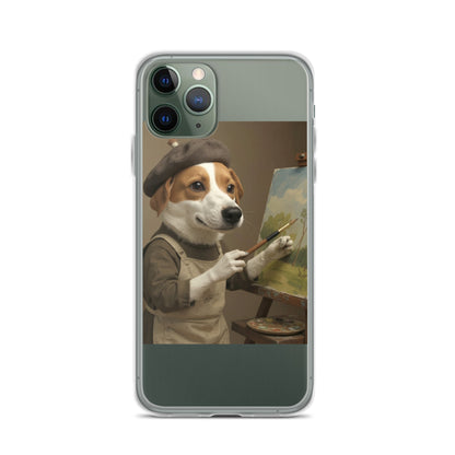 Clear custom pet portrait case on iPhone 11 Pro, front view
