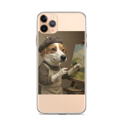 Clear custom pet portrait case on iPhone 11 Pro Max, front view