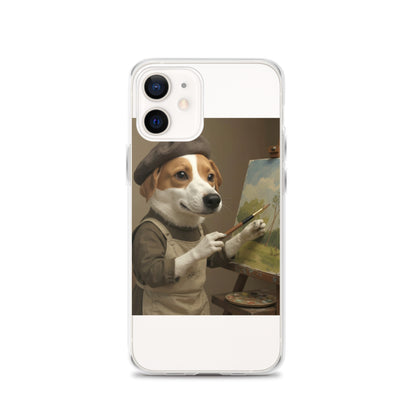 Clear custom pet portrait case on iPhone 12, front view