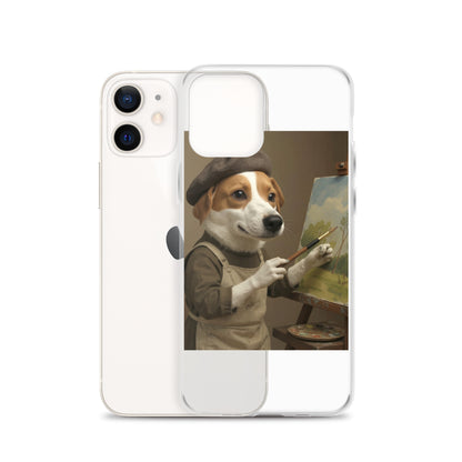 Clear custom pet portrait case beside iPhone 12