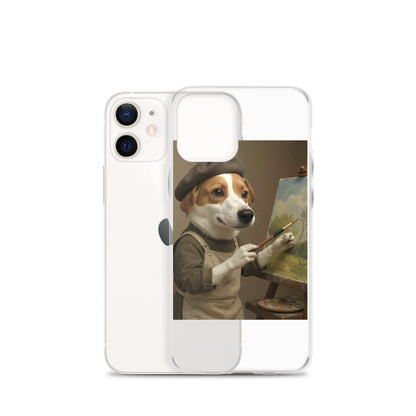 Clear custom pet portrait case beside iPhone 12 mini