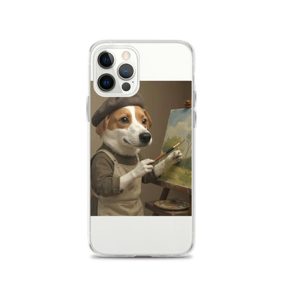 Clear custom pet portrait case on iPhone 12 Pro, front view