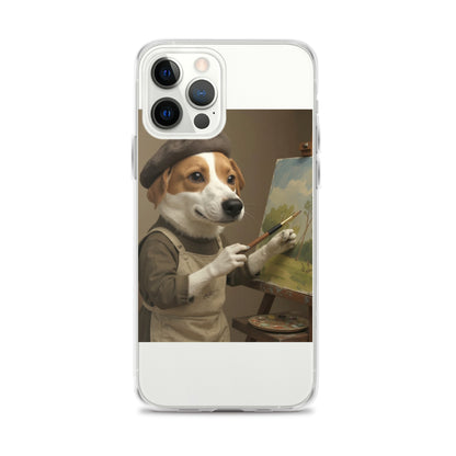 Clear custom pet portrait case on iPhone 12 Pro Max, front view