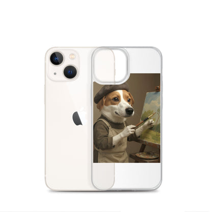 Clear custom pet portrait case beside iPhone 13 mini