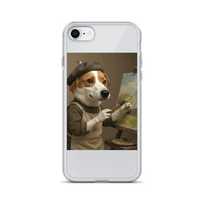 Clear custom pet portrait case on iPhone 7/8, front view