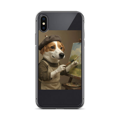 Clear custom pet portrait case on iPhone X/XS, front view