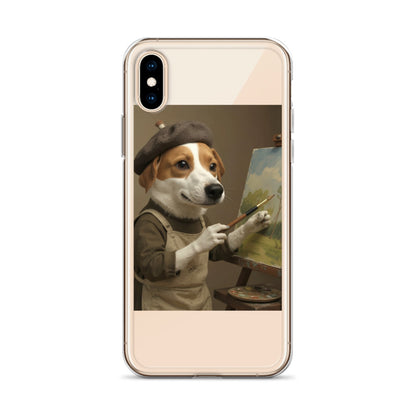 Clear custom pet portrait case on iPhone X/XS, front view