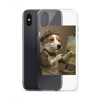 Clear custom pet portrait case beside iPhone X/XS