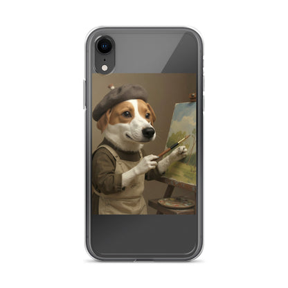 Clear custom pet portrait case on iPhone XR, front view