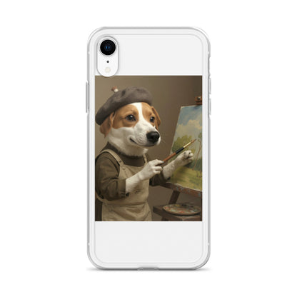 Clear custom pet portrait case on iPhone XR, front view