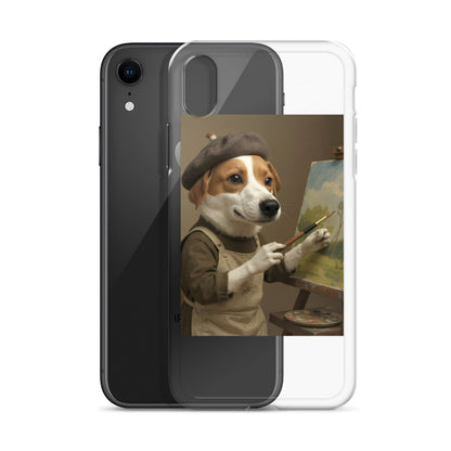 Clear custom pet portrait case beside iPhone XR