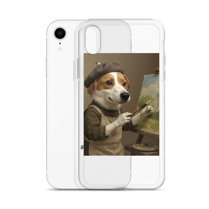 Clear custom pet portrait case beside iPhone XR