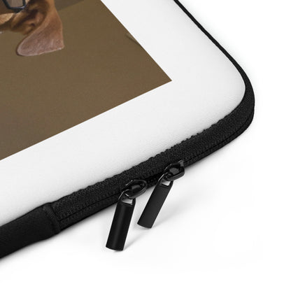 Custom pet portrait neoprene laptop sleeve, 13 inch, zipper and lining details