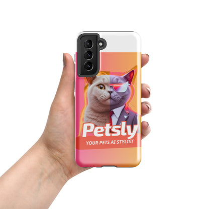 Tough custom pet portrait case for Samsung Galaxy S21 FE, glossy, front view