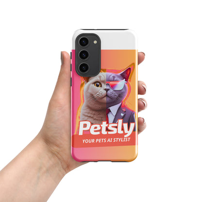 Tough custom pet portrait case for Samsung Galaxy S23+, glossy, front view