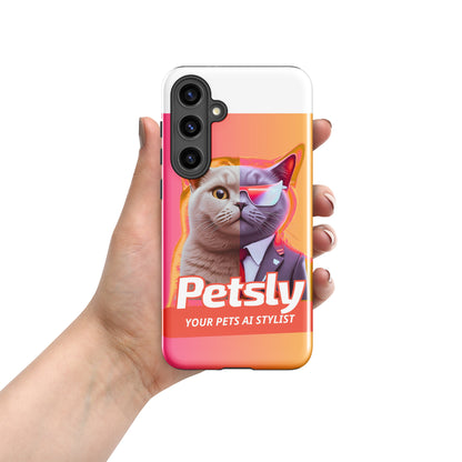 Tough custom pet portrait case for Samsung Galaxy S24+, glossy, front view
