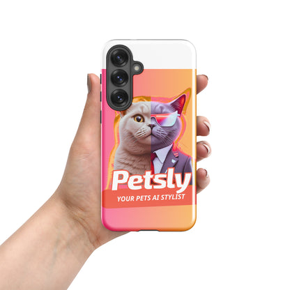 Tough custom pet portrait case for Samsung Galaxy S25+, glossy, front view
