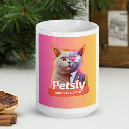 Custom pet portrait white glossy ceramic mug, 15 oz, front view