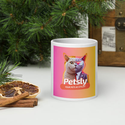 Custom pet portrait white glossy ceramic mug, 20 oz, front view